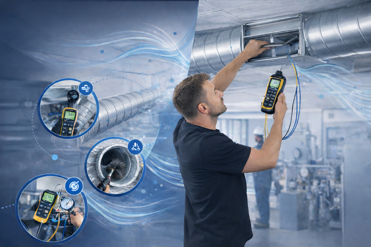 Ilmanvaihdon mittaus teollisuuskohteessa – lämpötilan, kosteuden ja ilmavirran tarkastus mittalaitteilla