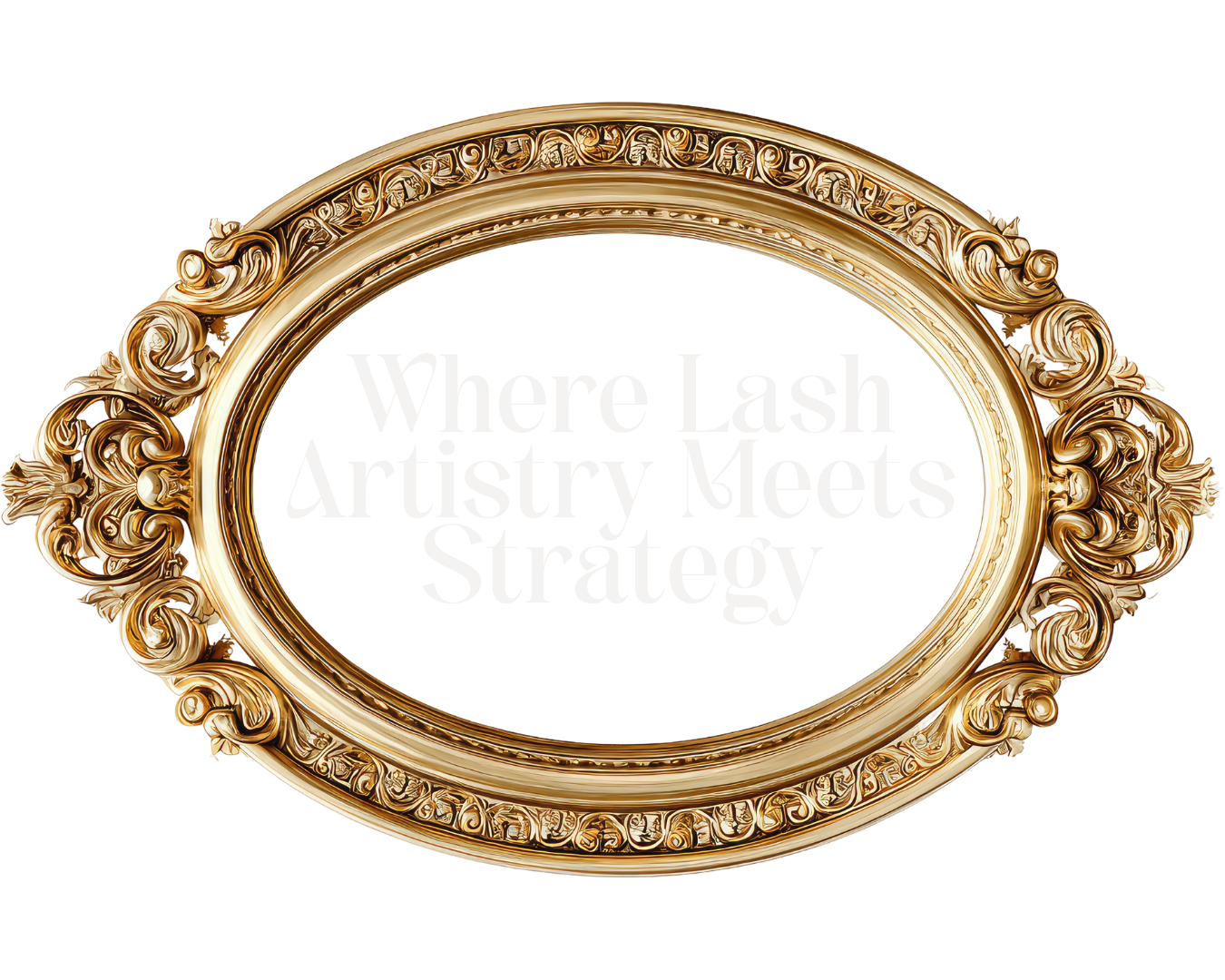 An ornate gold oval mirror frame with elaborate floral and scroll details.