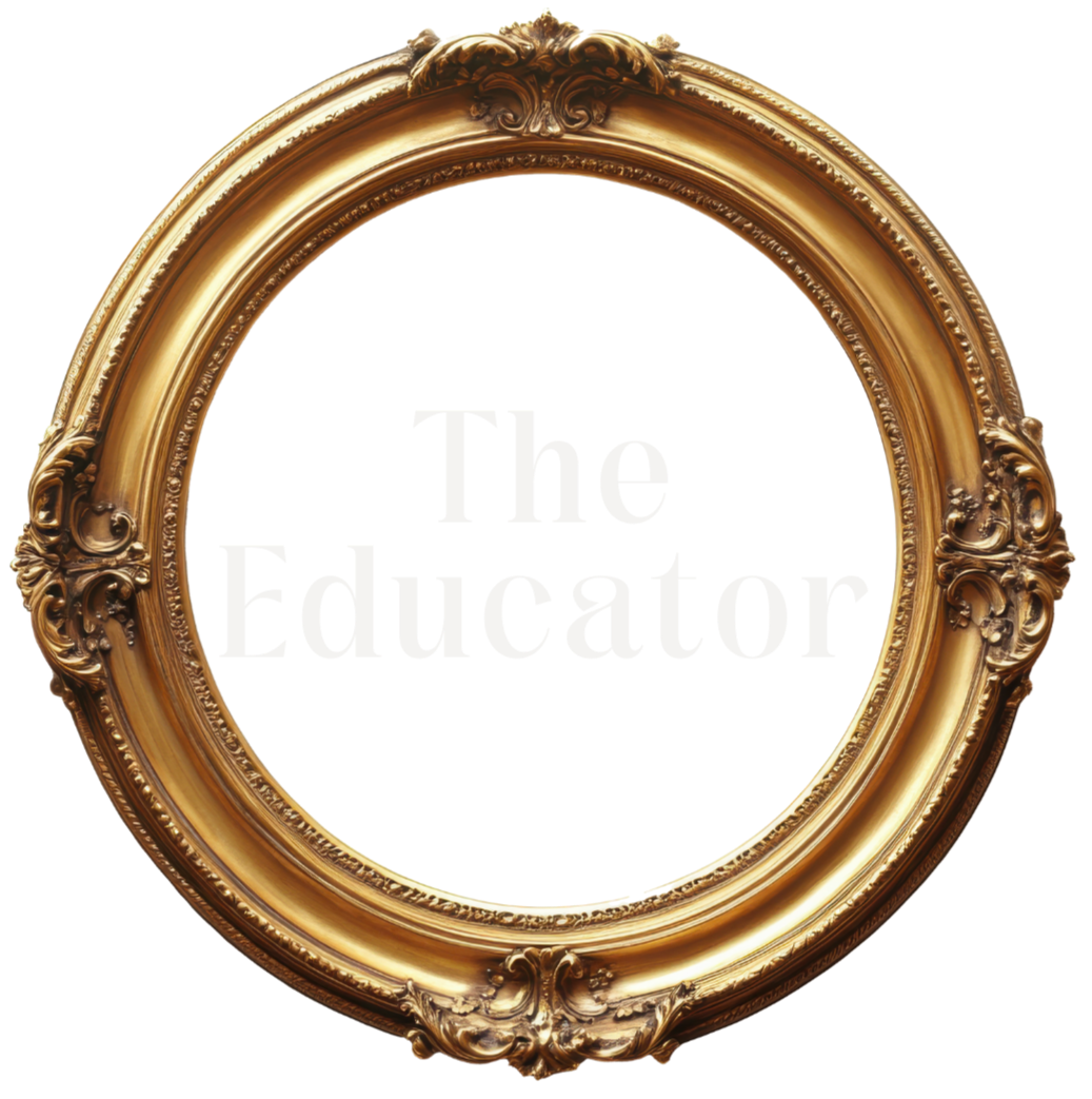 An ornate, gold-colored, decorative empty picture frame surrounding the logo of 'The Pet Detector'.