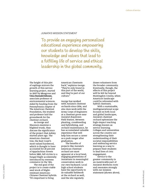 Page from a document titled 'Juniata's Mission Statement.' Feature article news writing reporting creative writing.