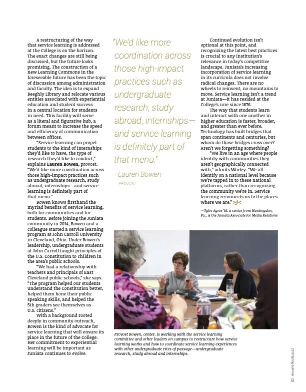 A group of women participating in a service learning discussion around a table, with a woman speaking and others listening and engaging. Feature article news writing reporting creative writing.