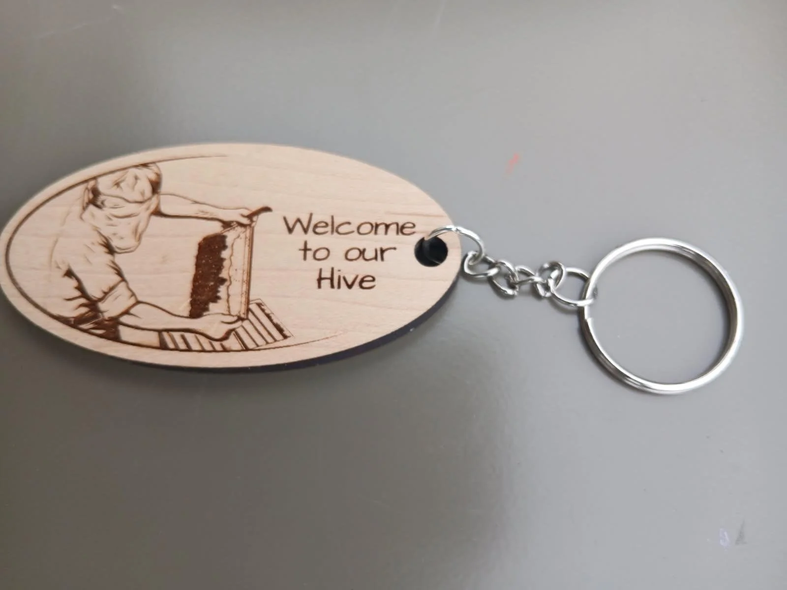 "Welcome to Our Hive" Wooden Key Chain