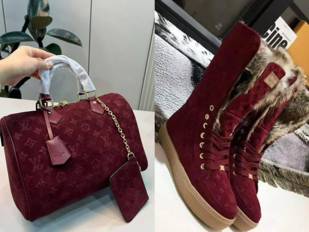 Woman's Maroon LV Boot and Bag Set.png