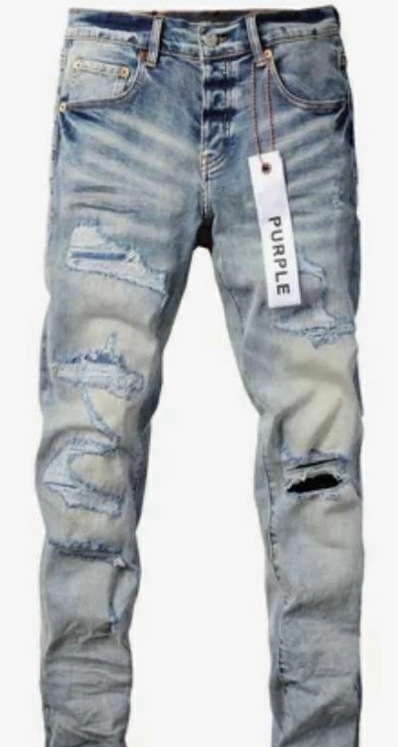 Purple Men's Distressed Denim Jeans