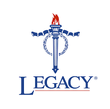 Logo featuring a torch with flames, a sword, and a banner reading 'Legacy'