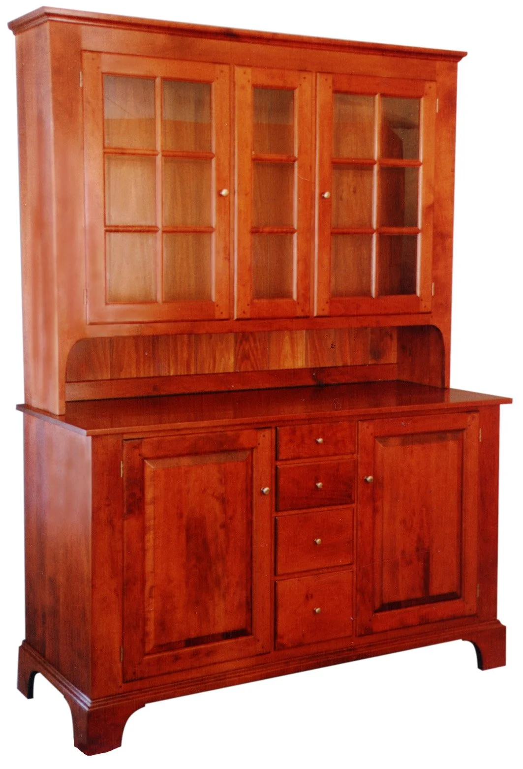 shaker stepback hutch with glass doors and pie shelf