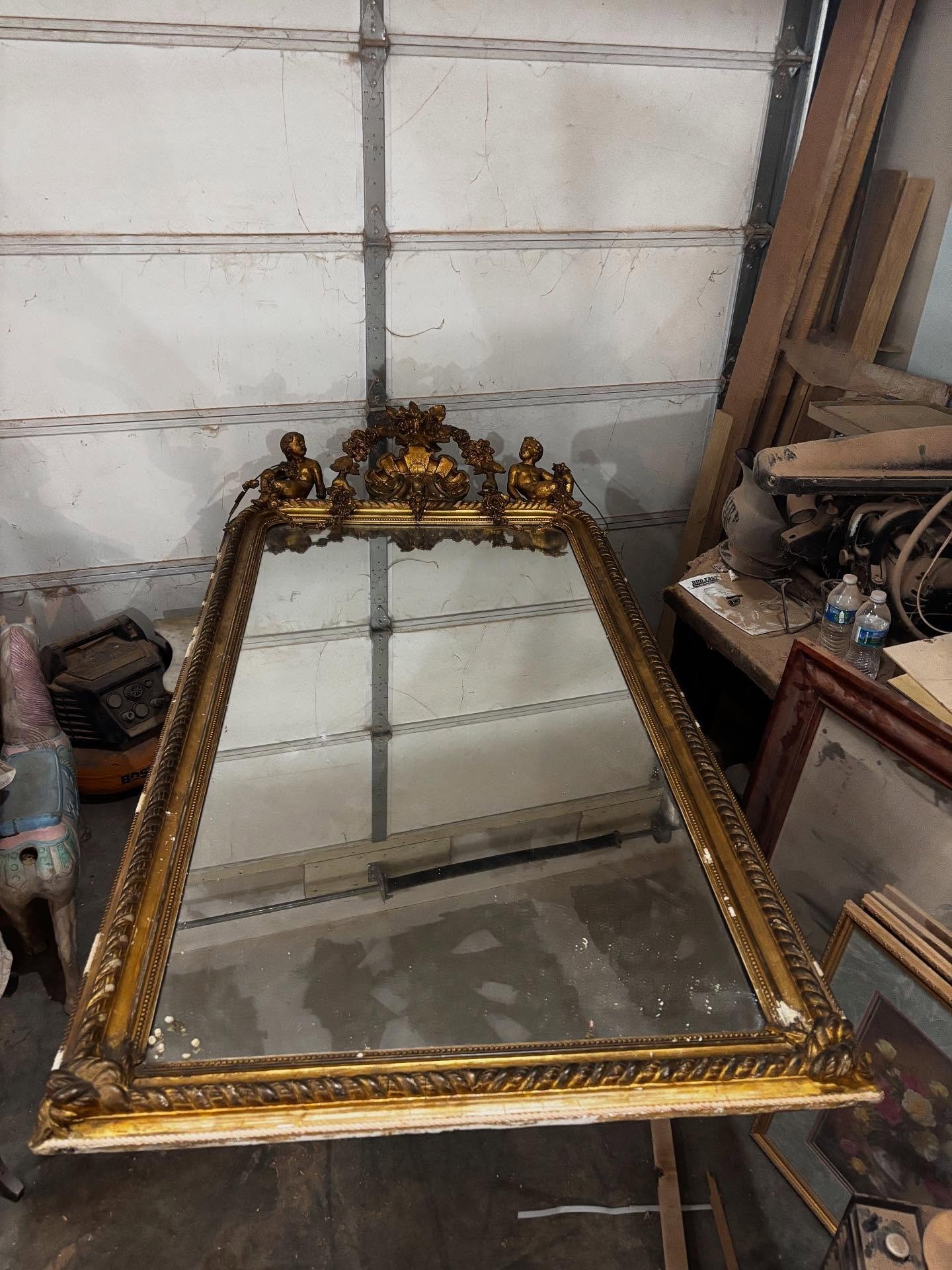 At 7 feet tall, it is a slow restoration. I have not figured out the age yet. It takes two to flip over. Restoring the rope detail on edges. I think 1800 to 1890?