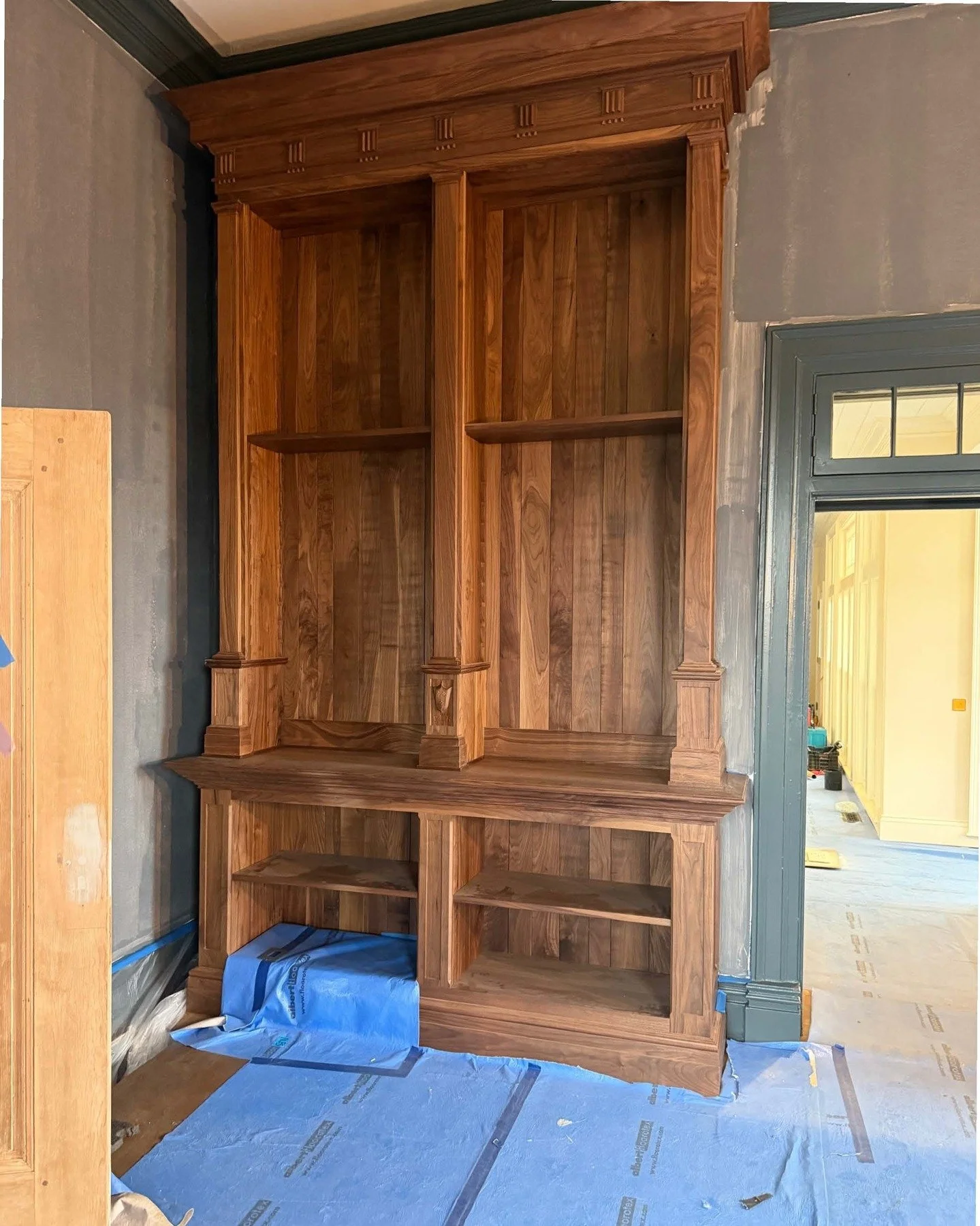I made these huge bookshelves at 7 feet wide and 12 feet tall, left and right bookshelves, made from solid Walnut. They were designed by Chad James Group in Nashville, TN for Wessyngton, a homestead in Cedar Hill, TN. The home was built in 1815 for J