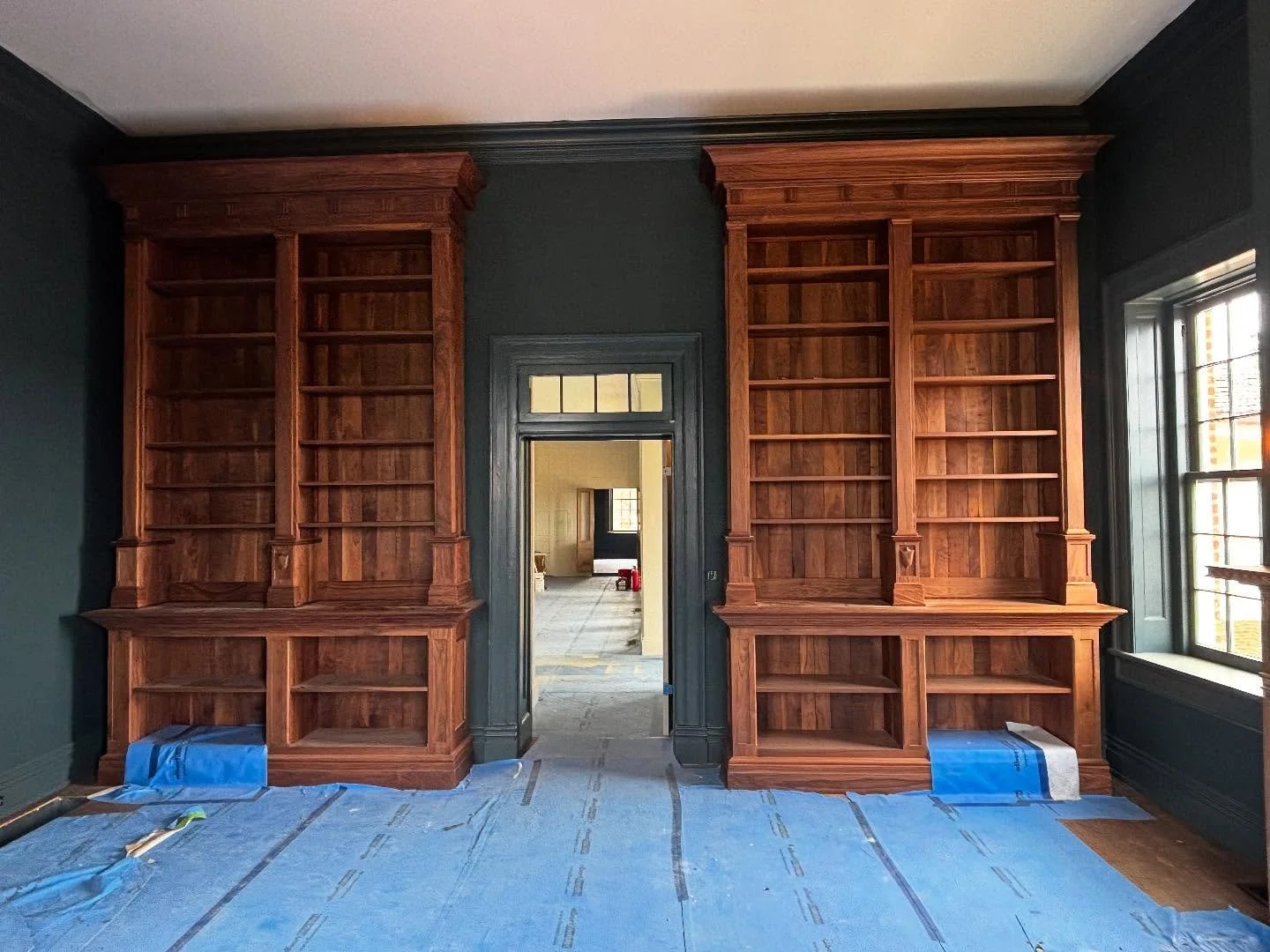 Put the shelves in today. The size of these is incredible. When I was making them I couldn&rsquo;t put the pieces together because my ceiling is only 10 foot in my workshop. These are 12 feet tall. I made each one in three pieces; base, middle shelf 