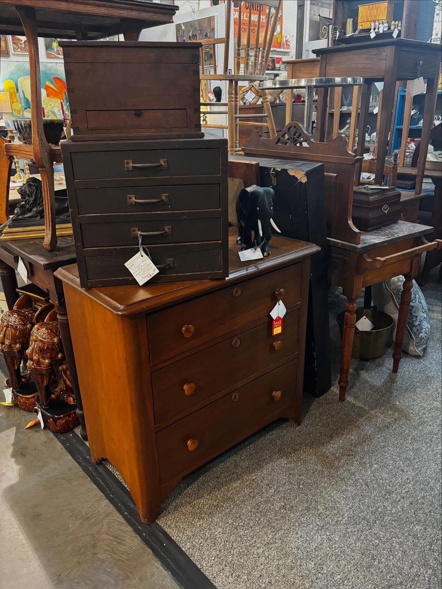 New items in my booth at GasLampTOO. One of the bests Sheraton chests I have seen, legs are even the correct length. Early pieces typically have feet or bases cut off because of damage. The Pine hutch table seats 6 or in a pinch eight. Probably the e
