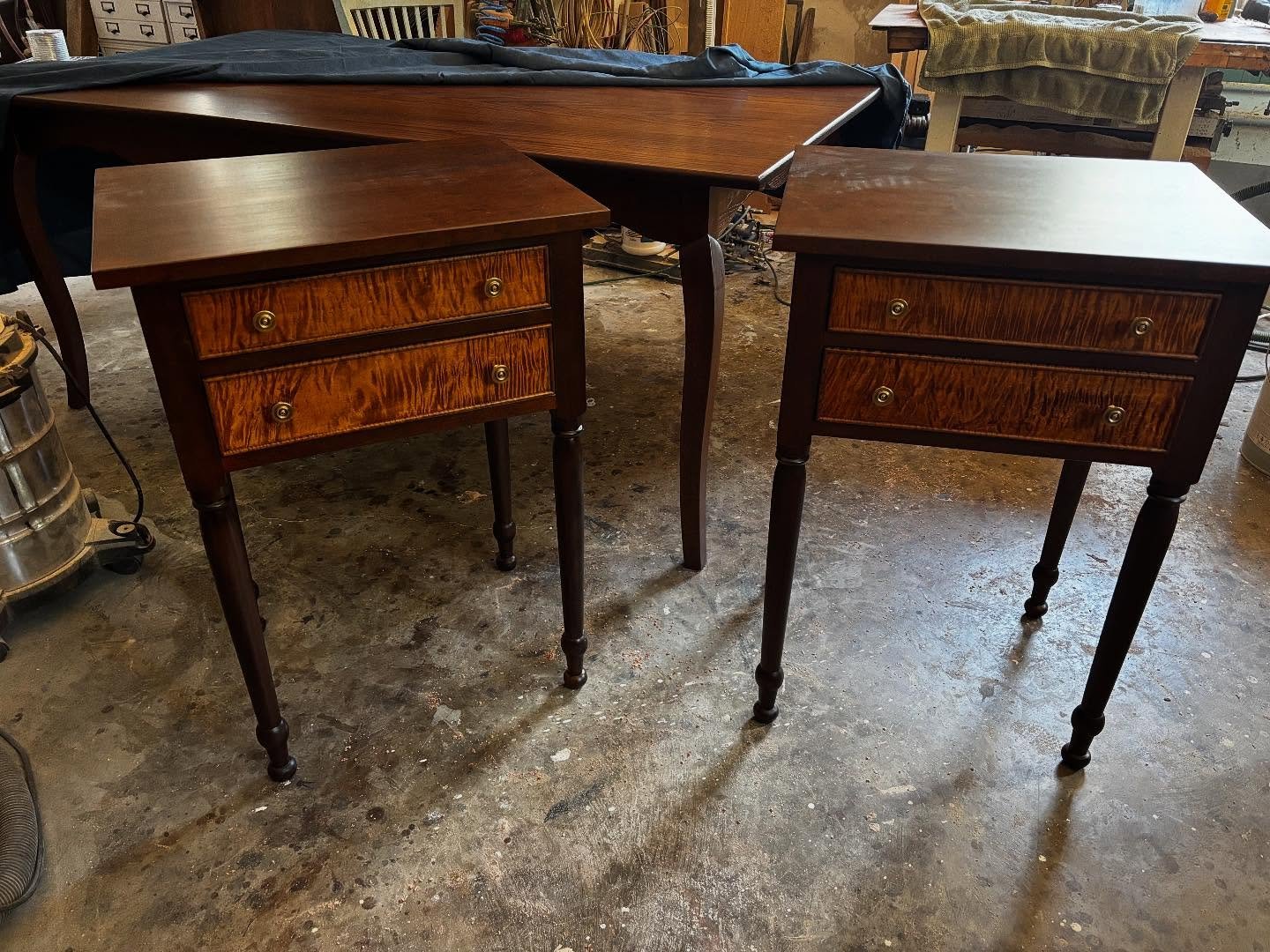 The two handcrafted Sheraton Stands I just finished. I&rsquo;m think they need 1-1/4&rdquo; diameter knobs instead of 1&rdquo;. I will have these on my website.