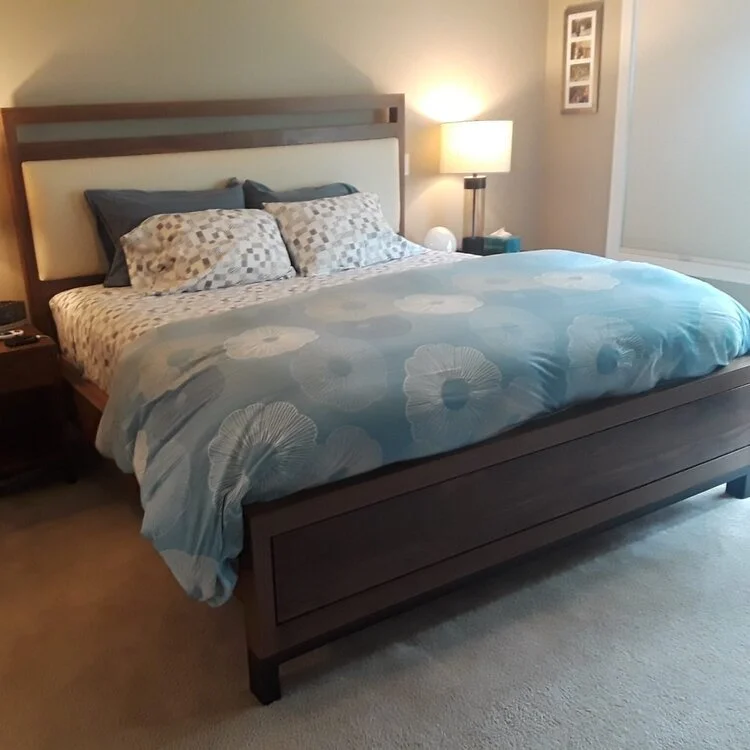 classic modern bed with upholstered head board solid walnut
