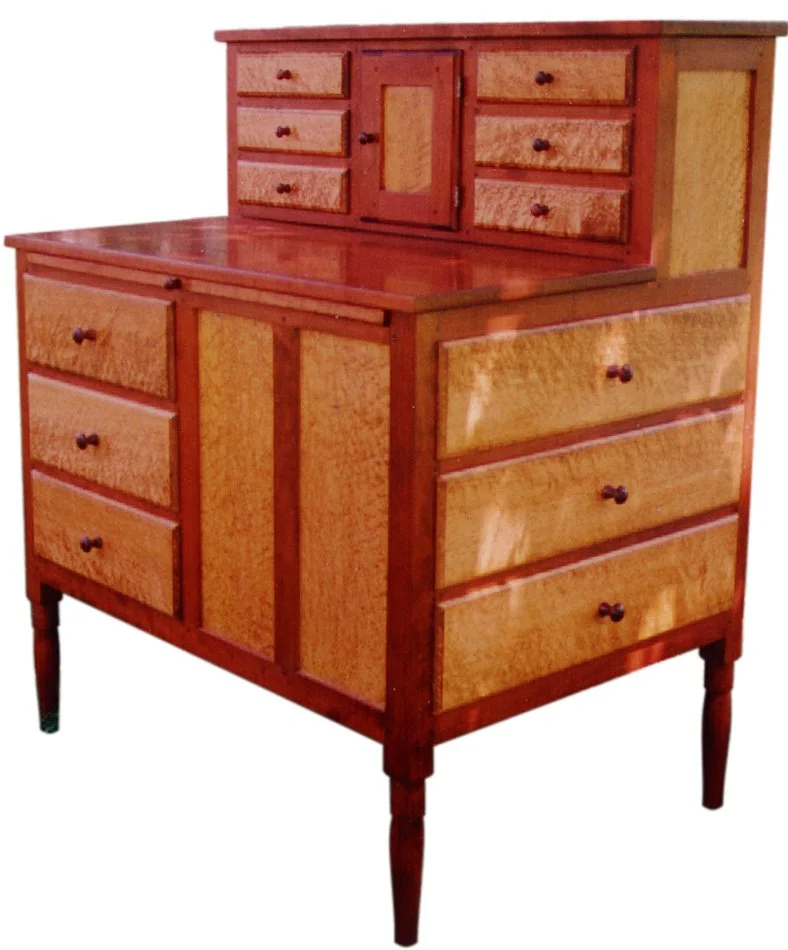 shaker sewing desk made from cherry and birdseye maple