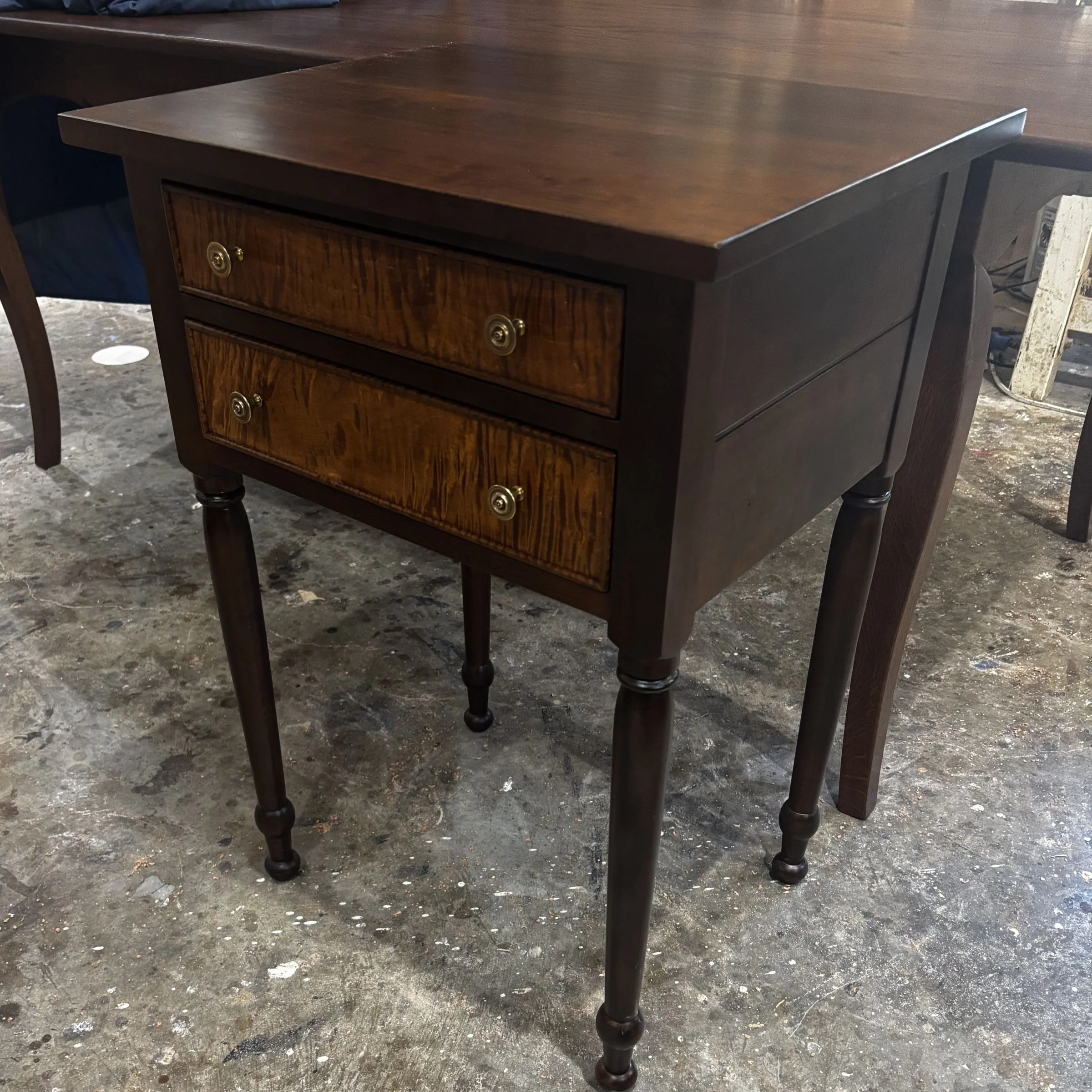 handcrafted sheraton side table curly maple