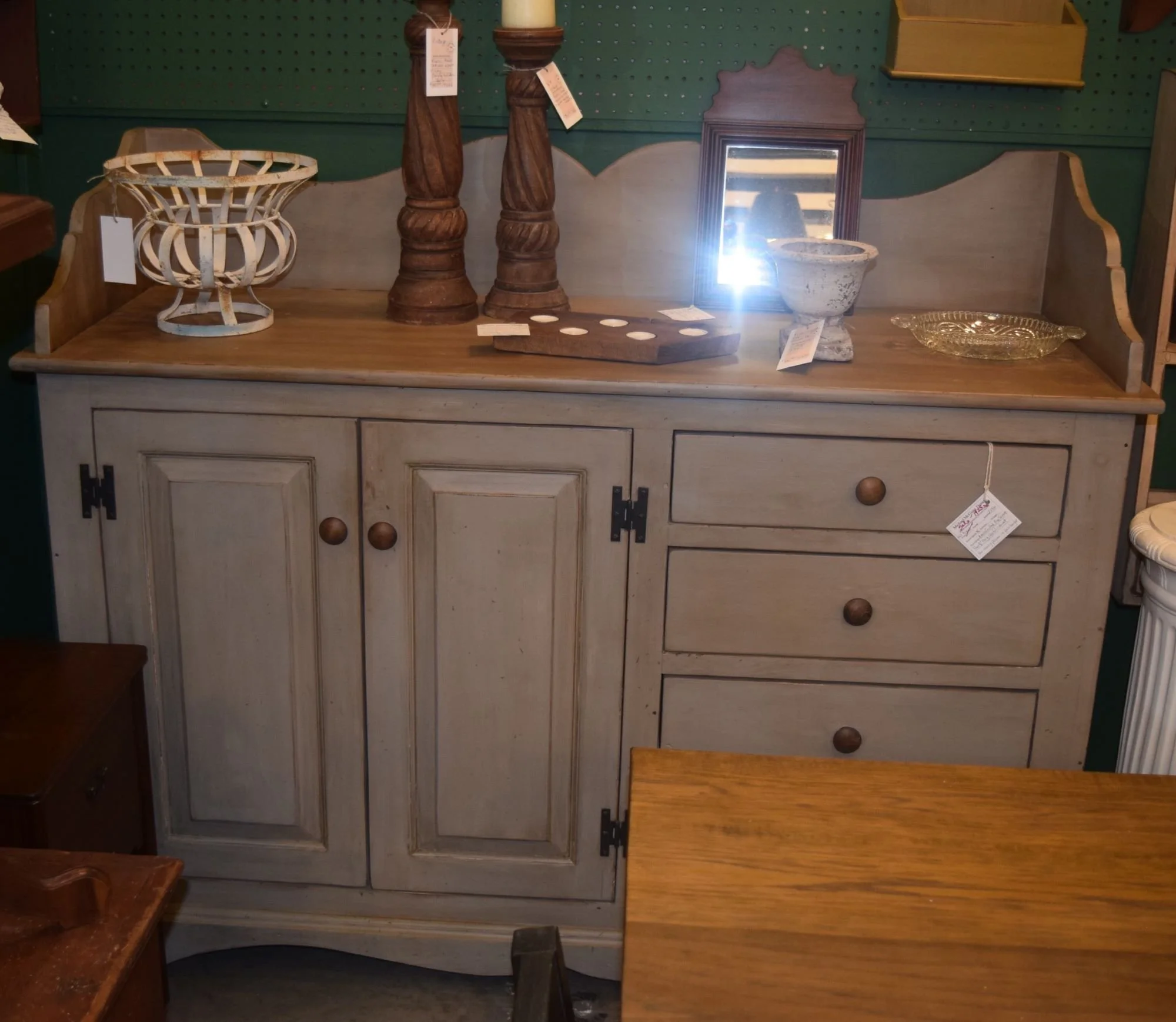 cottage pine dry sink antiqued grey paint