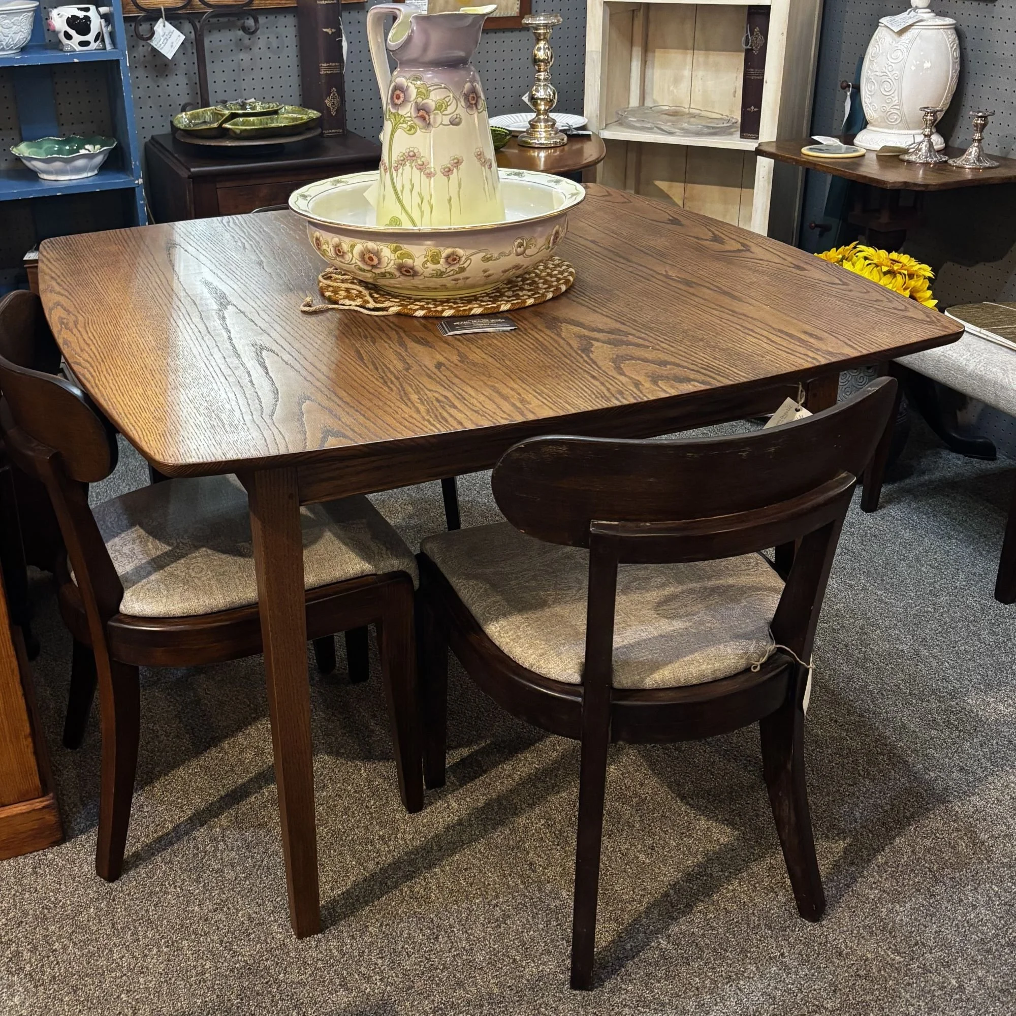 mid-century square dining table made from white oak