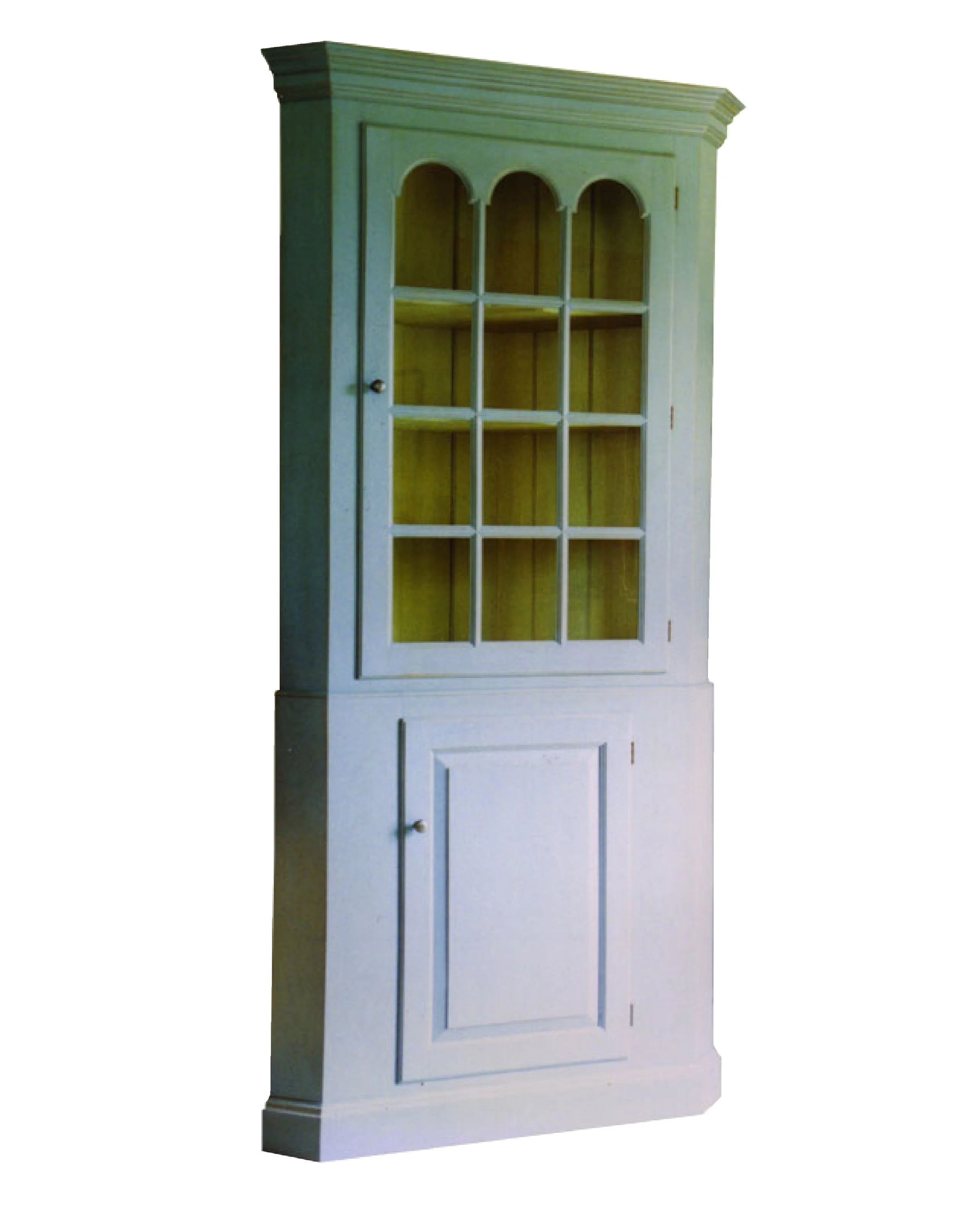 Pennsylvania corner cupboard with tombstone doors