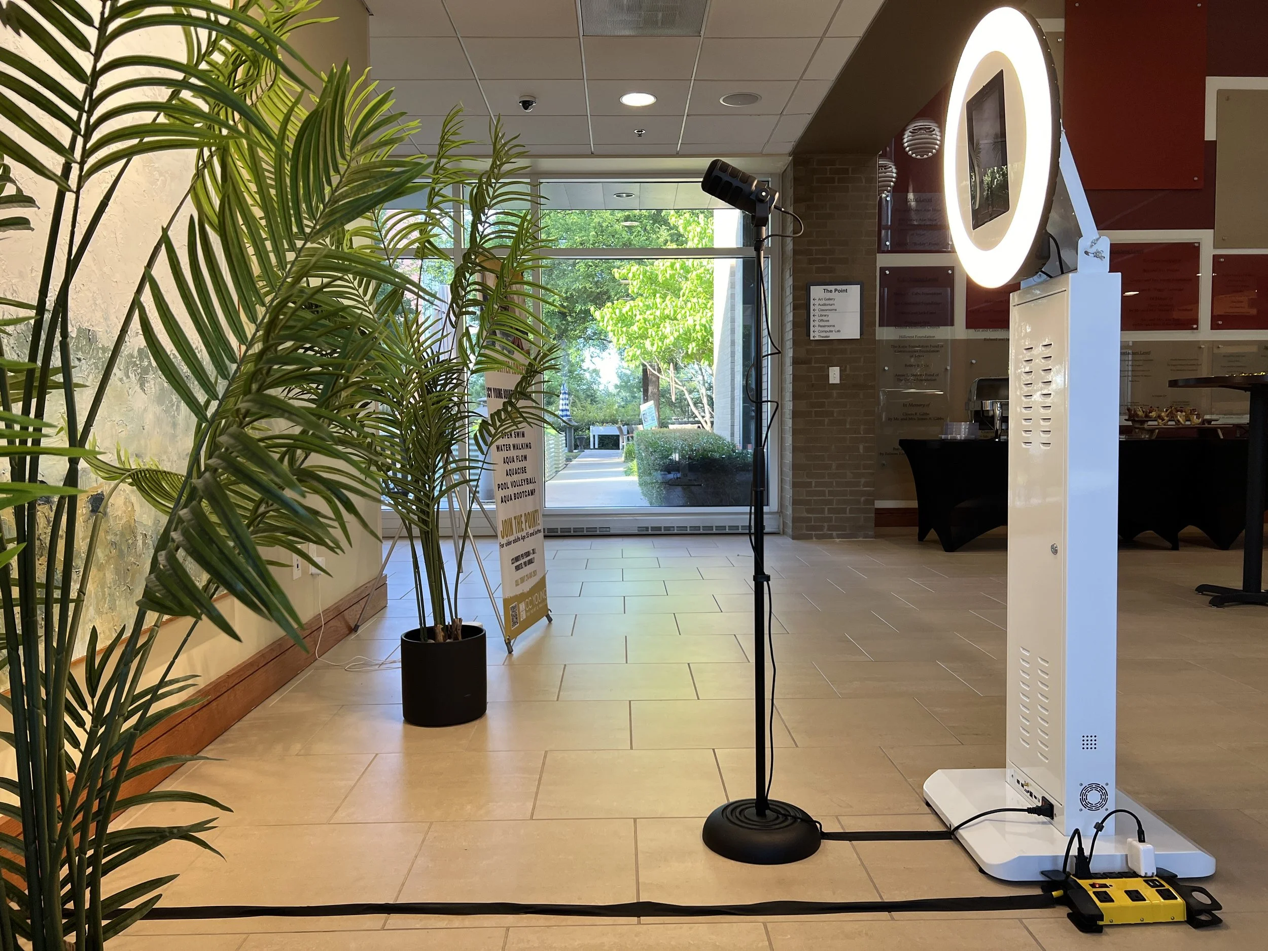 A look at the complete setup of the video booth, also known as a message booth or confessional booth