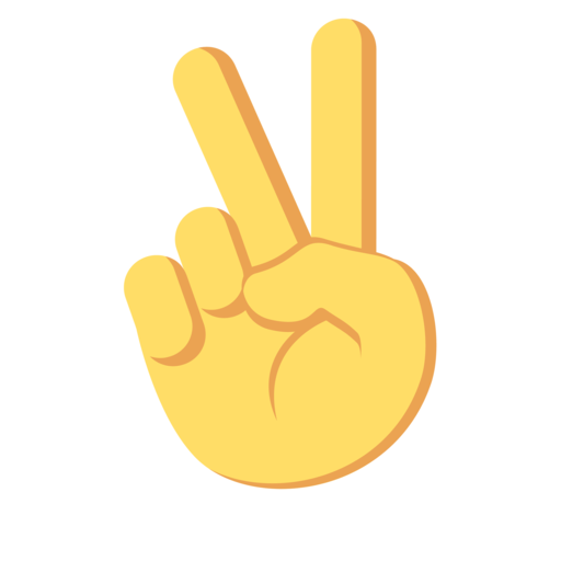 An illustrative vector graphic of a light orange hand making a peace sign gesture, symbolizing the friendly and engaging photo booth services of DFW Booths.