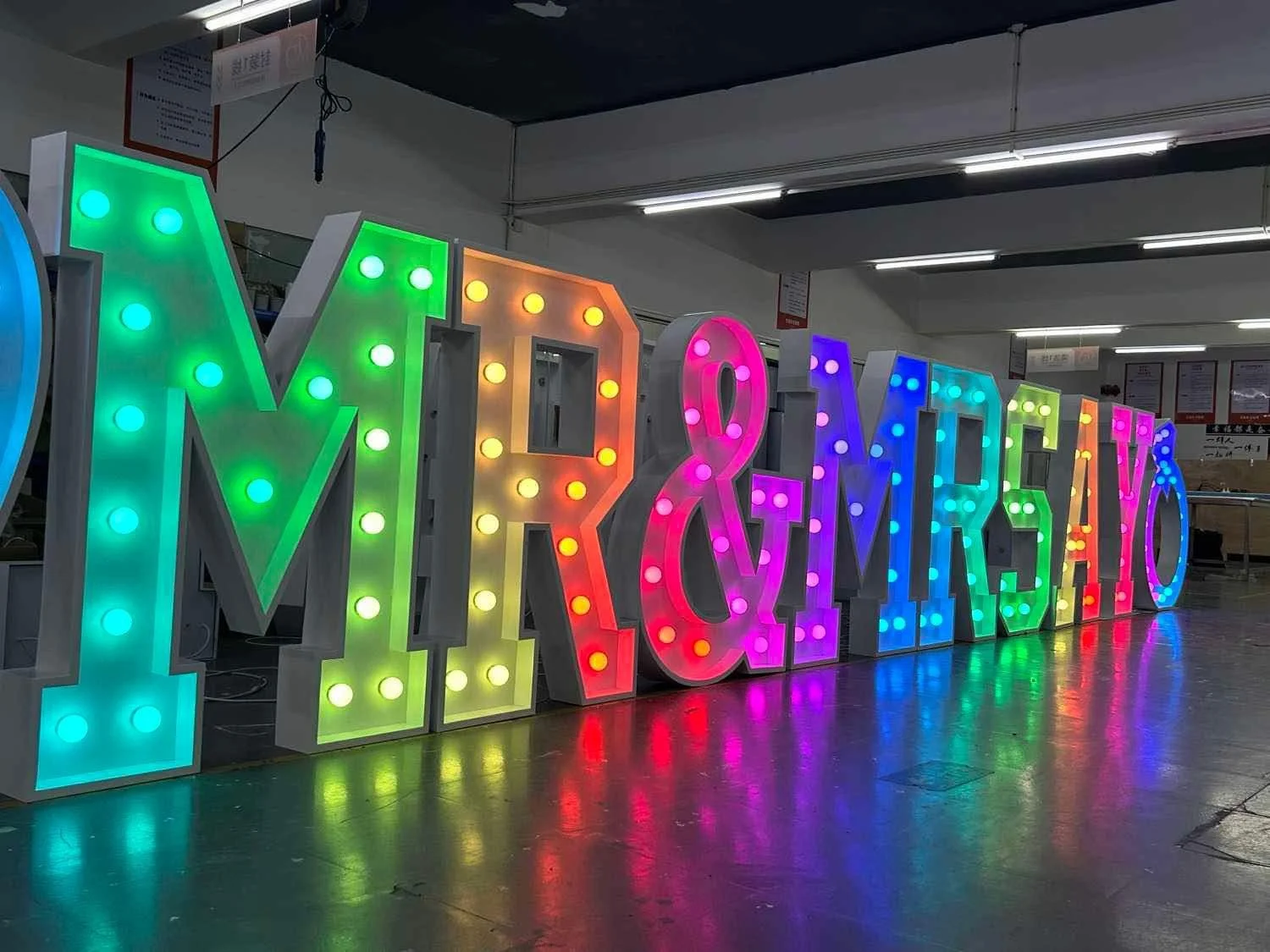 RGB Marqee Letters spelling mister and misses