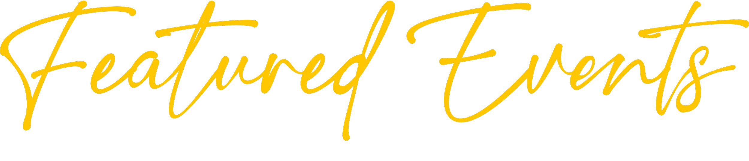 Stylized yellow script text reading “Featured Events”, representing DFW Booths’ past event highlights section.