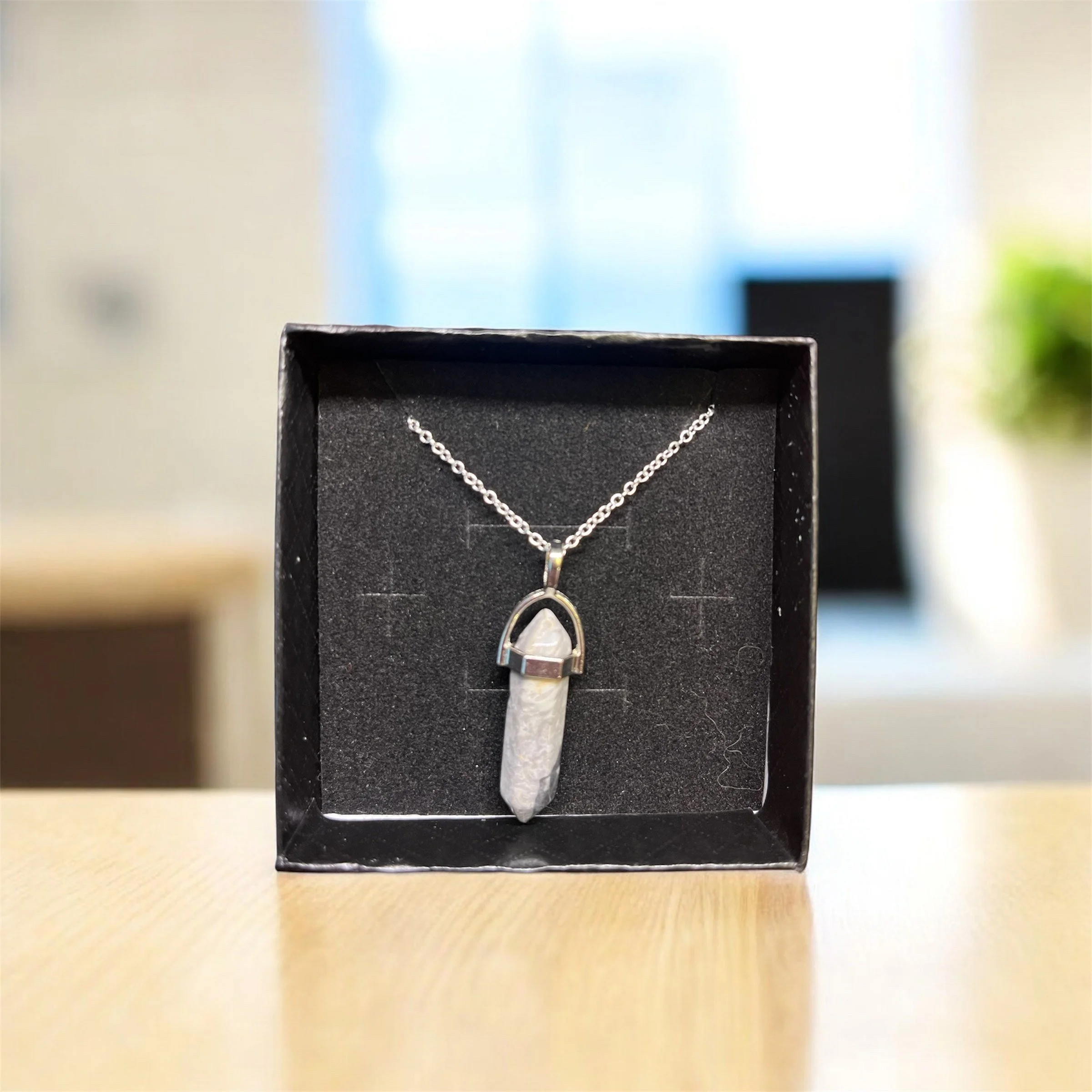 Elegant Gray Stone Gem Necklace