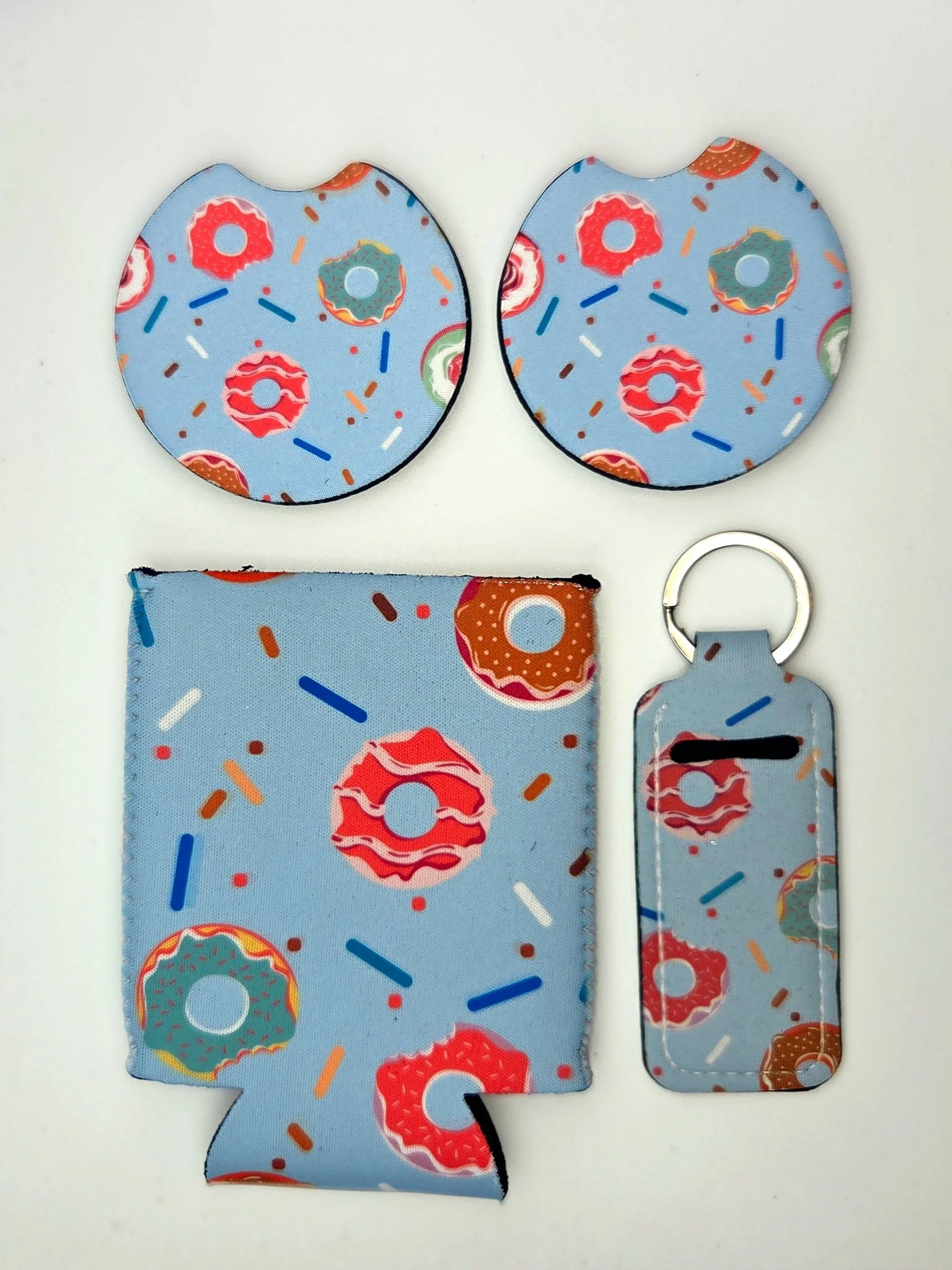 Can Koozie, Car Coasters, Set of 2 and Lip Balm Holder Keychain