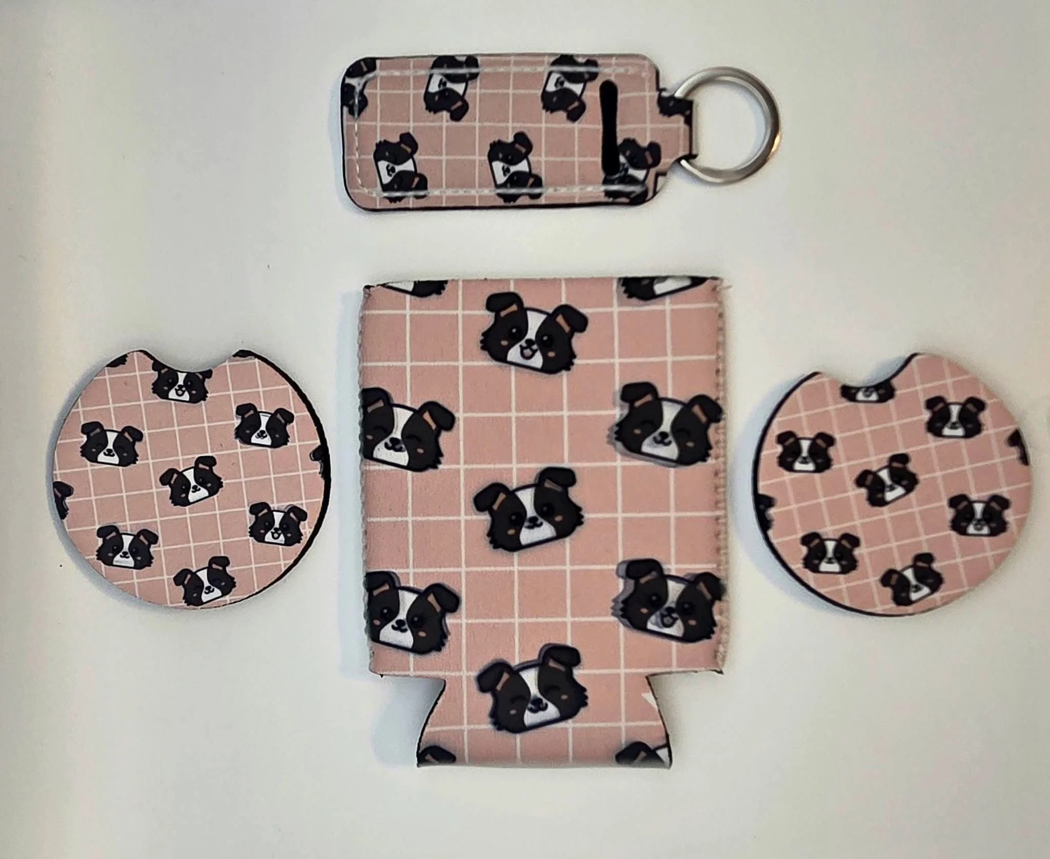 Can Koozie, Car Coasters, Set of 2 and Lip Balm Holder Keychain