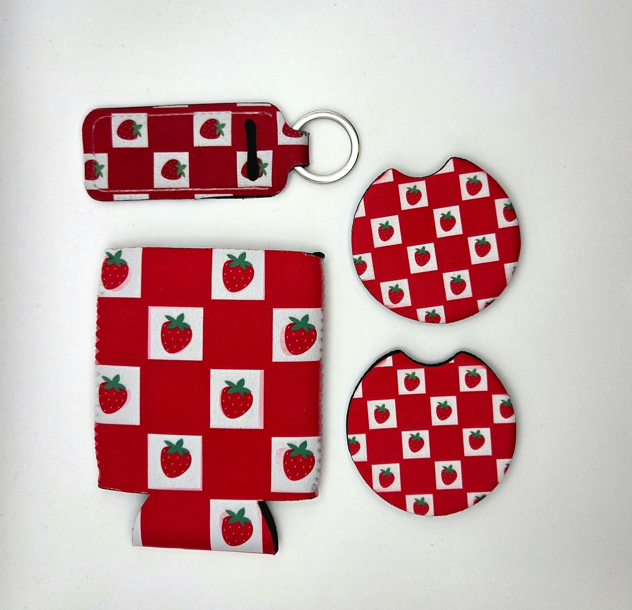 Can Koozie, Car Coasters, Set of 2 and Lip Balm Holder Keychain