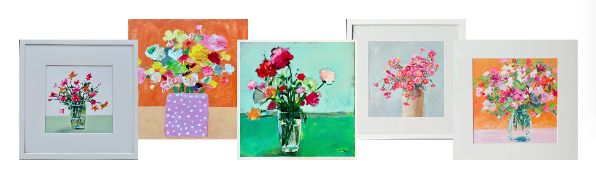 Vibrant expressive floral art in vases