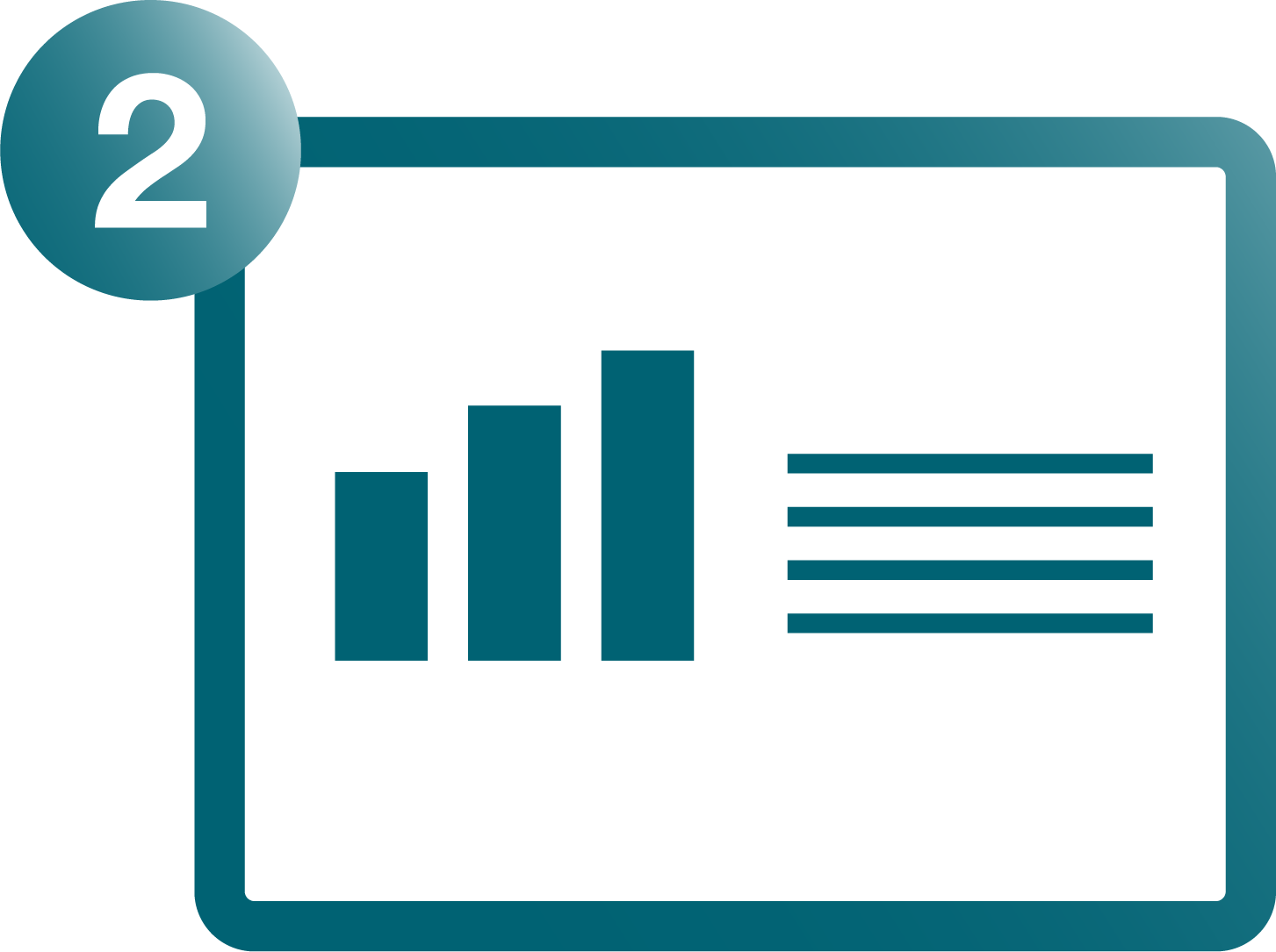 A chart with five vertical bars of increasing height, numbered 2 in a large circle at the top left corner.