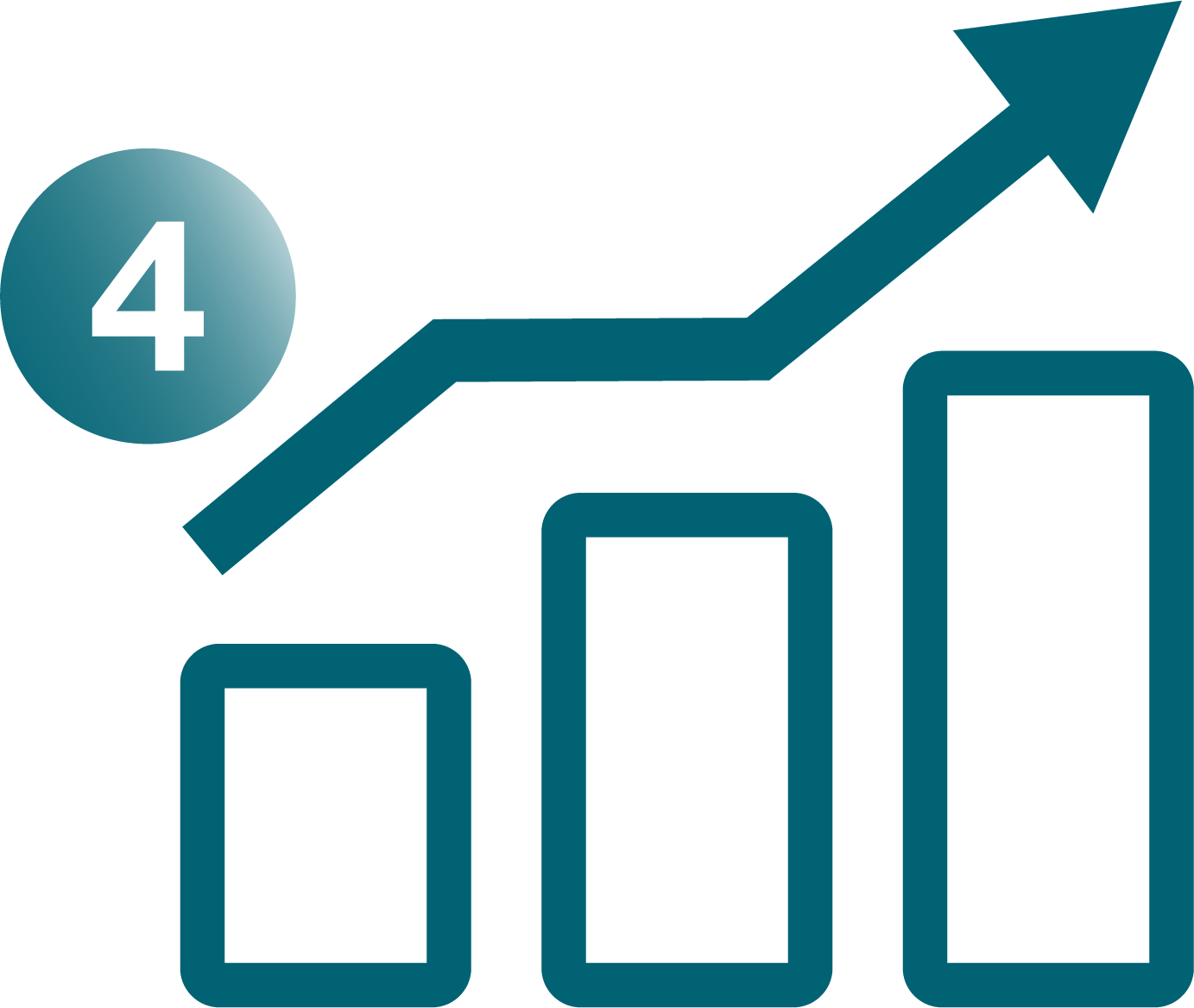 Step 4 of a process diagram with a bar chart and upward arrow indicating growth.
