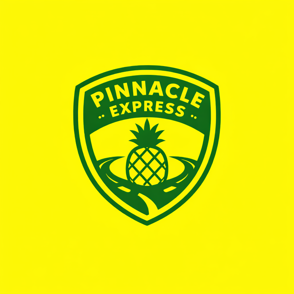 Pinnacle Express logo with a pineapple and road elements on a yellow background.