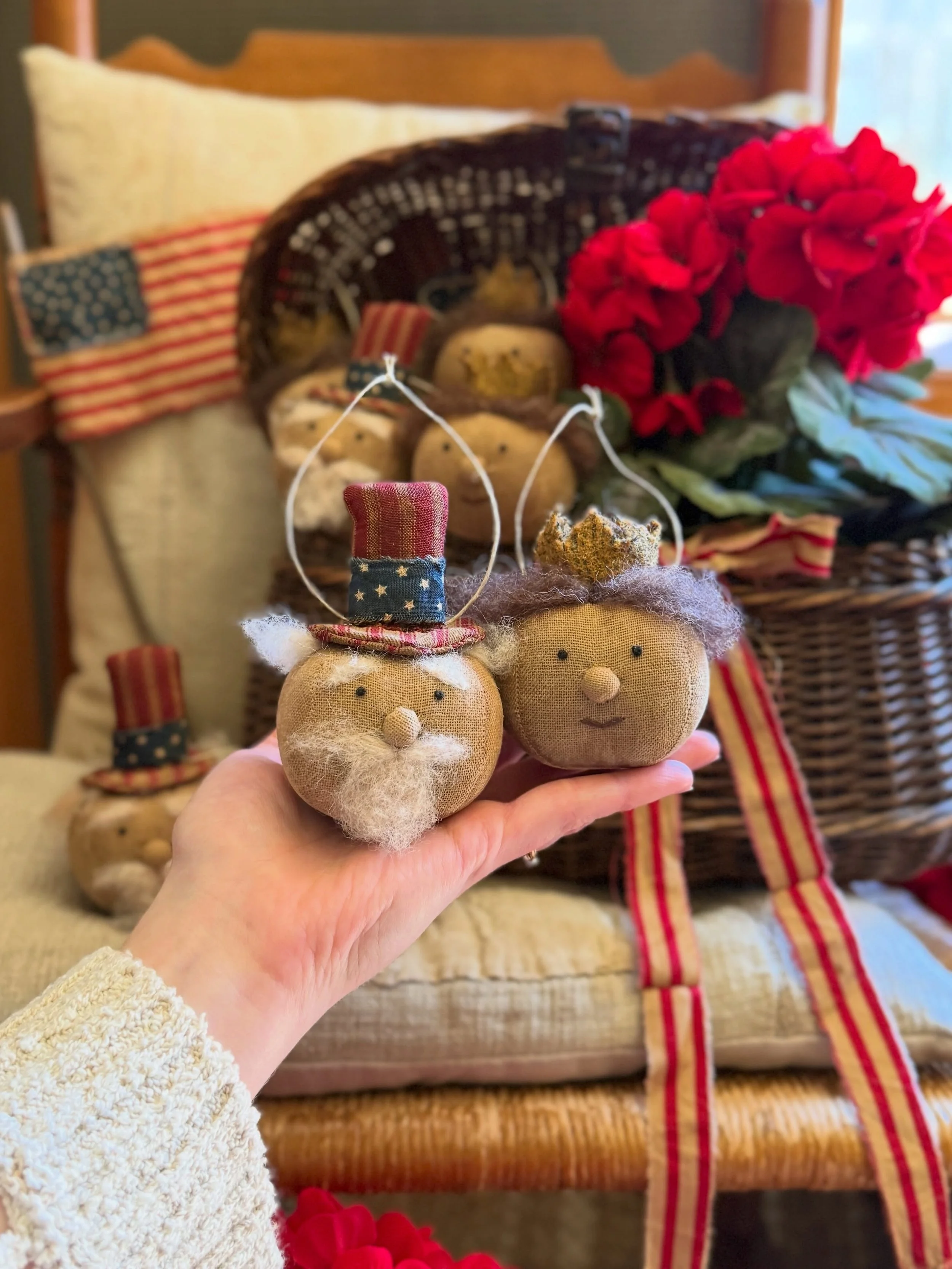 I finished up some Uncle Sam and Lady Liberty ornaments today! They&rsquo;ll be listed on my website on May 16th at noon EST with more of my patriotic primitives 🇺🇸

Comment below which is your favorite! 

You can visit my website and browse anytim