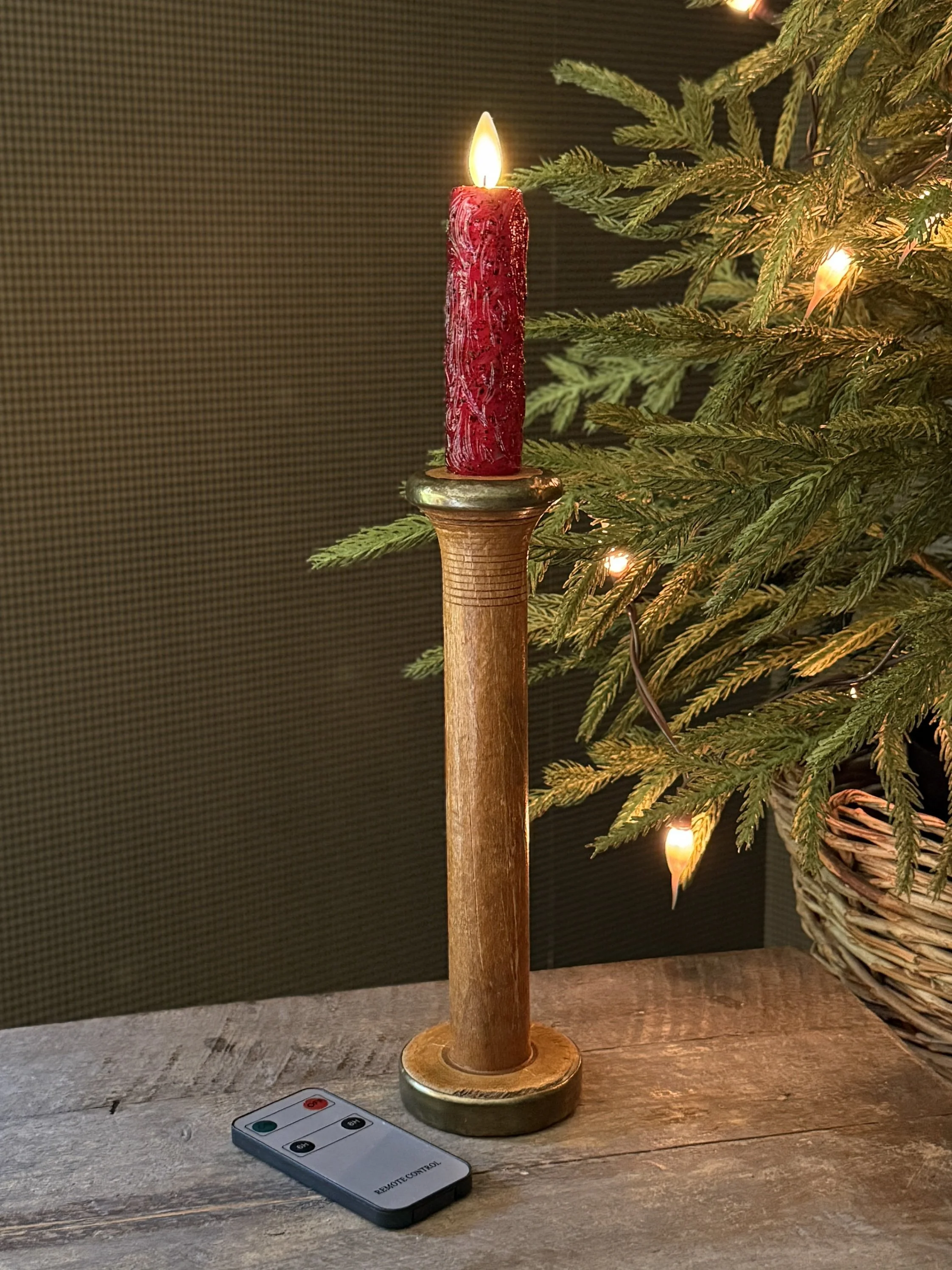 Antique Spool Candlestick — Primitive Pig Folk Art
