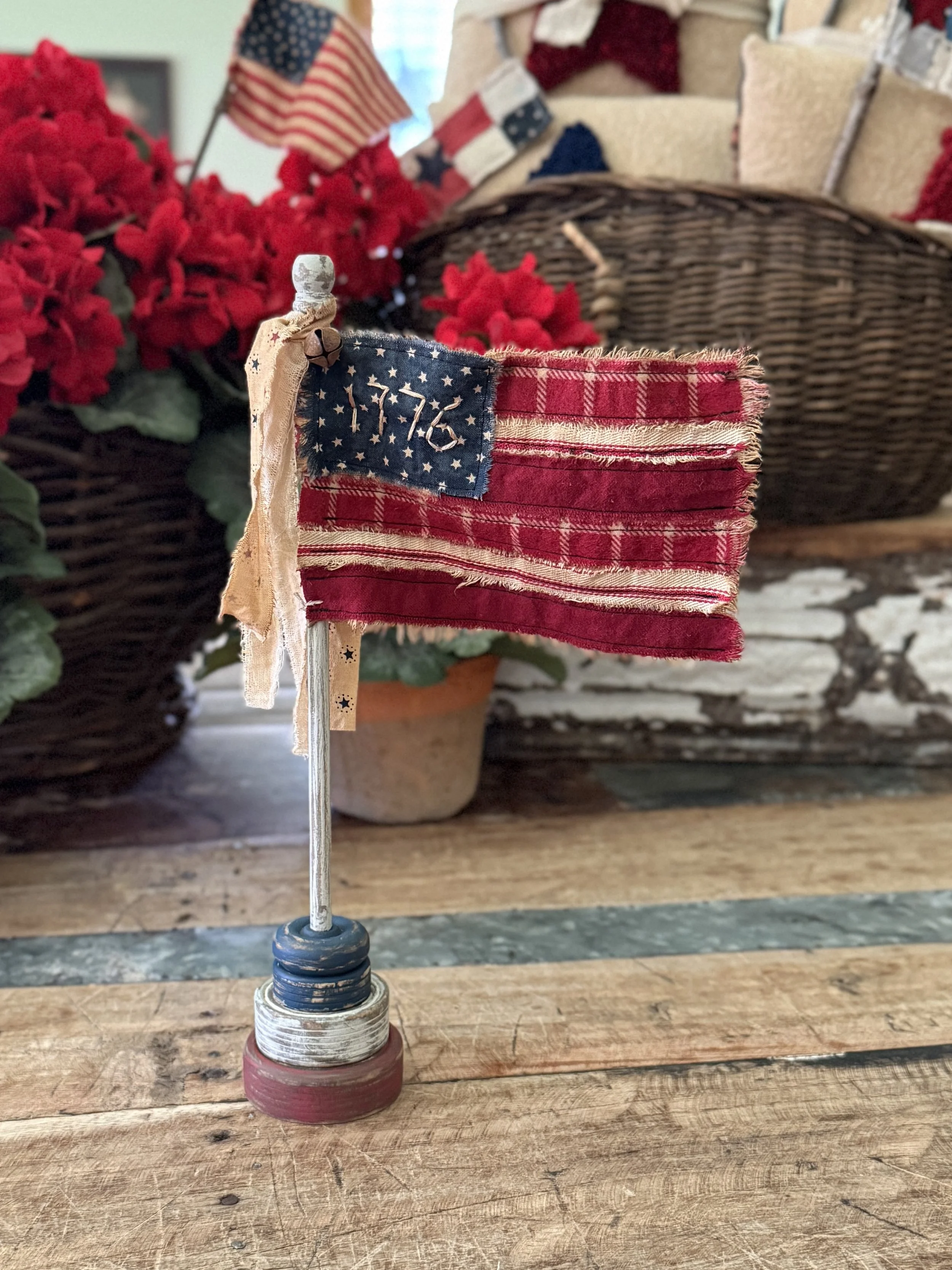 Primitive Flag on Wooden Base