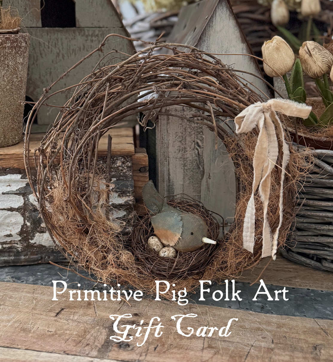 Primitive Pig Folk Art Gift Card