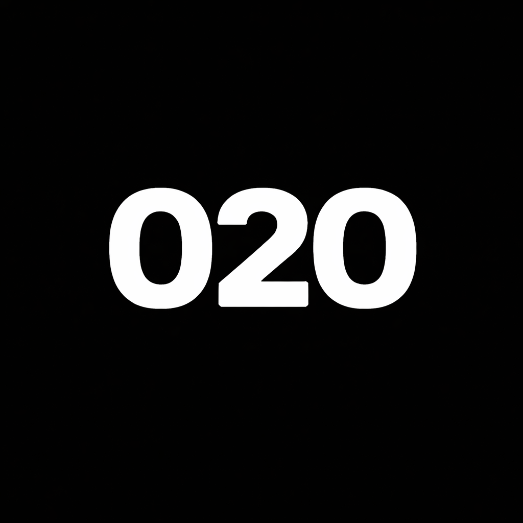 Hatcoin 020 icon: white number 020 on a black square background.