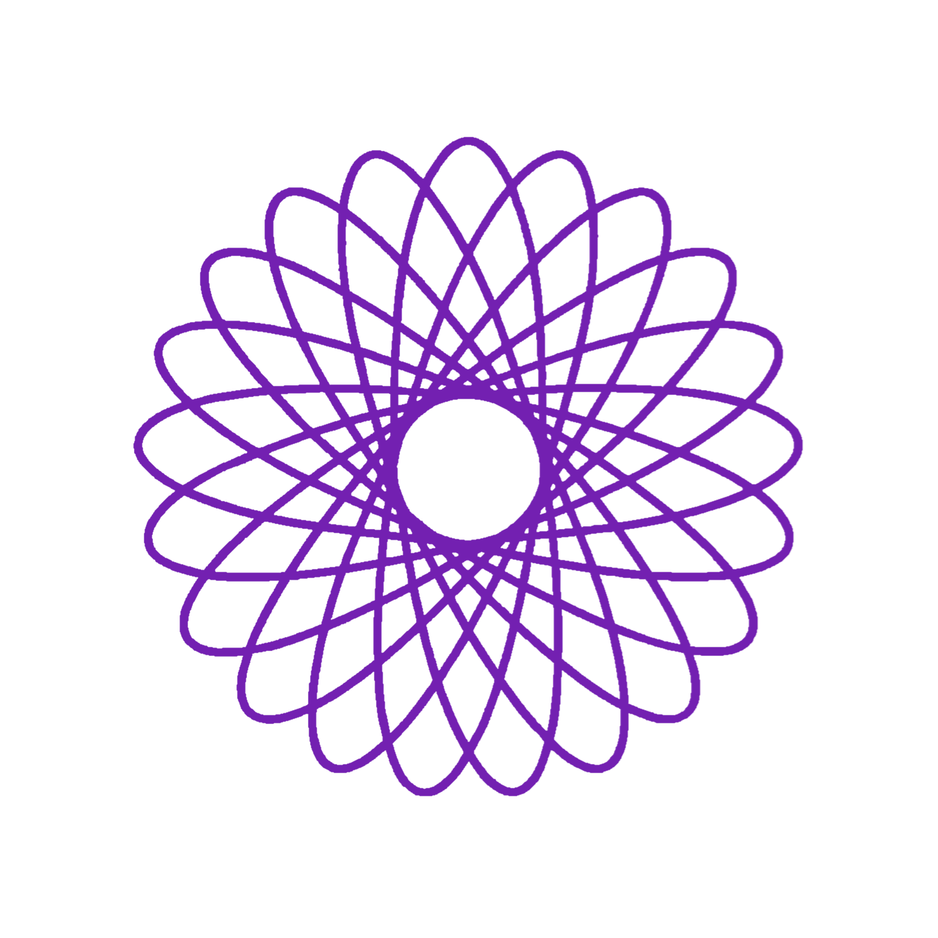Purple spirograph representing the 21 dimensions of the phenomenological spiral of gesture and recognition in the architecture of becoming