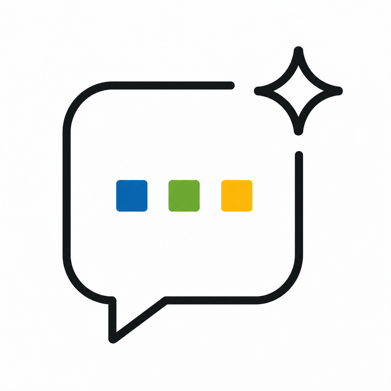 Icon for AI support assistants, showing a speech bubble with colored status squares.