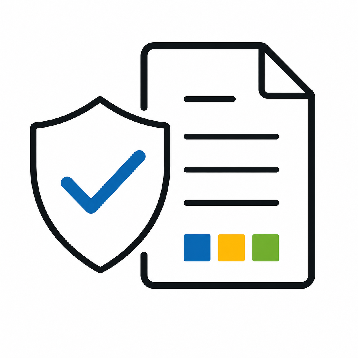 Icon for AI insurance guidance, showing a document with a shield and check mark.