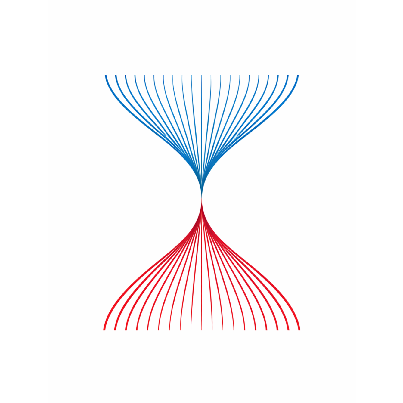 Symmetrical hourglass shape formed by flowing blue and red lines, representing the passage of time and mirrored historical cycles.