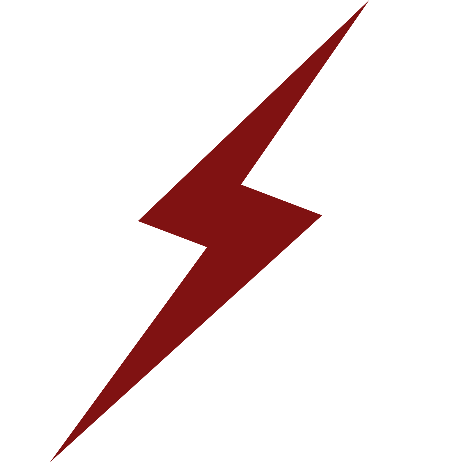 A stylized dark red lightning bolt illustration, with sharp angles and a bold appearance.