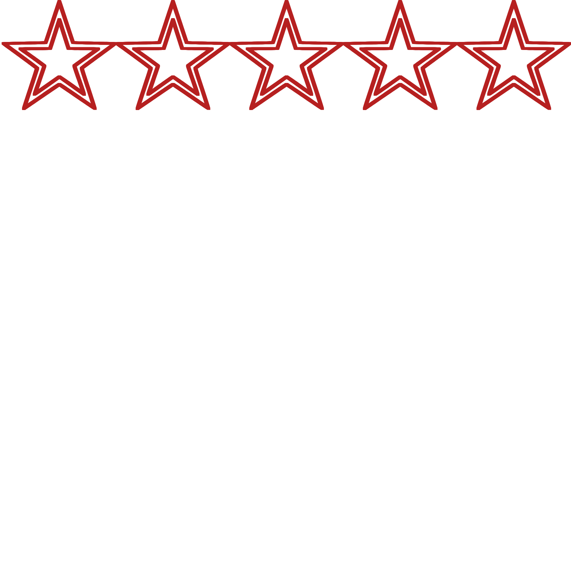 Series of five red outlined stars, evenly spaced side by side.