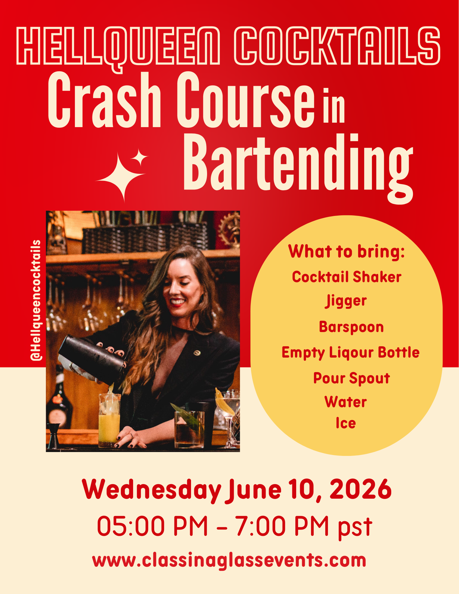 HELLQUEEN COCKTAILS Crash Course in Bartending Wednesday June 10, 2026