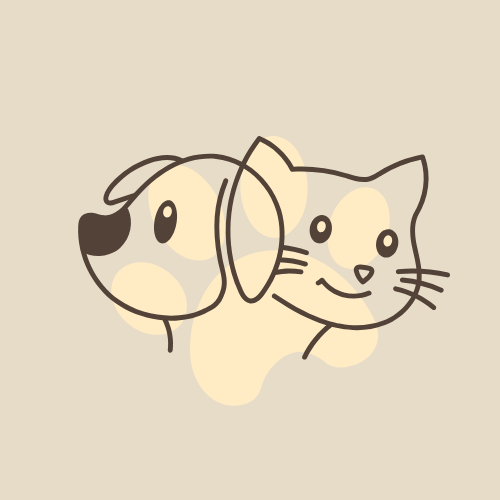 Line drawing of a dog and a cat, side by side, with simple features and minimal details.