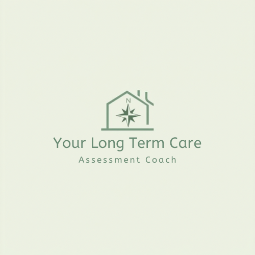 Logo for Your Long Term Care Assessment Coach featuring a house with compass and GPS marker symbols.