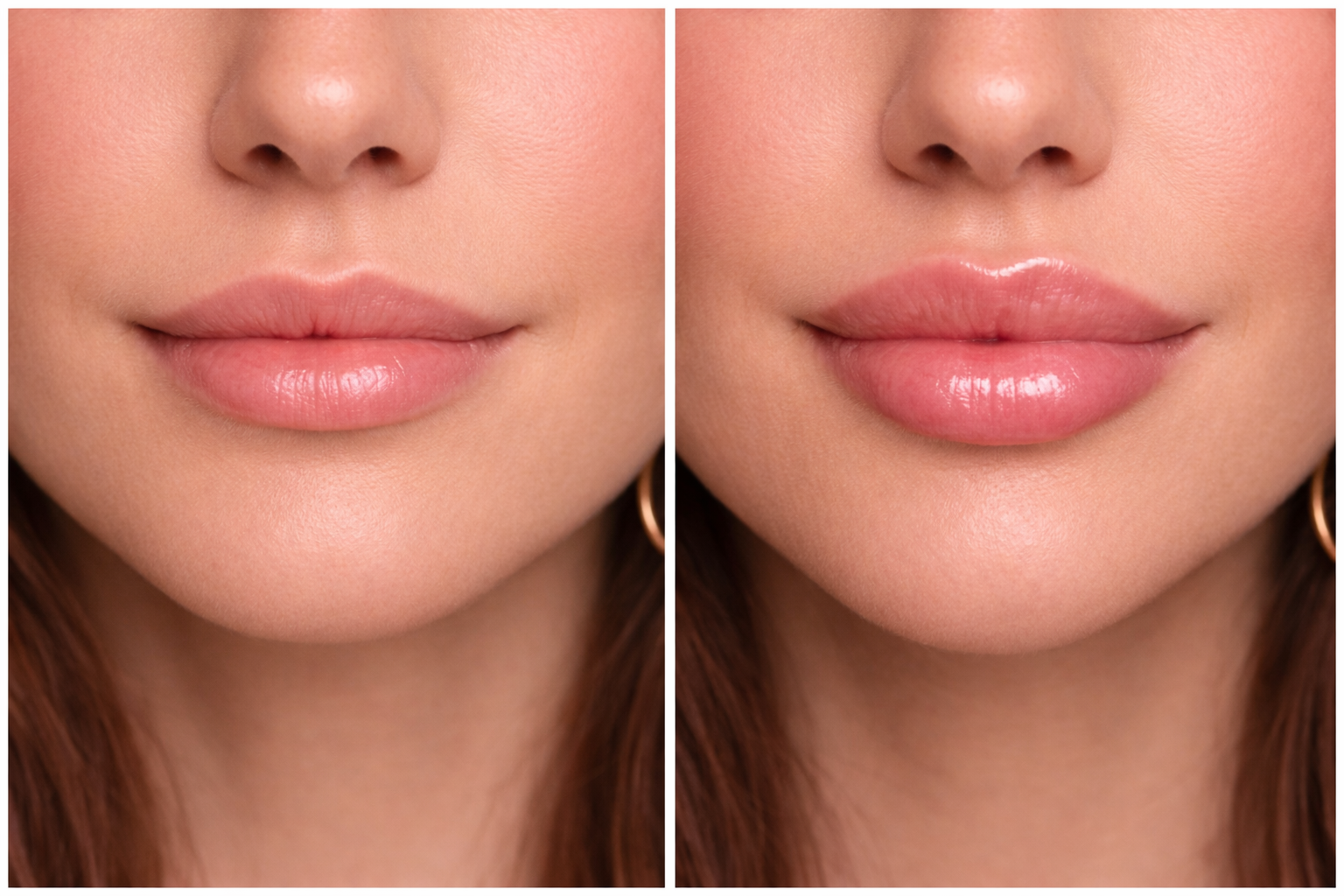 Lip filler before and after natural lip enhancement results