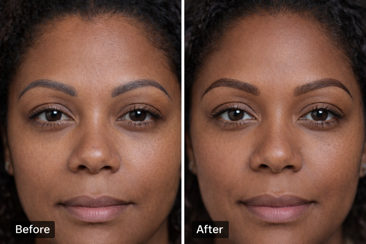 Eyebrow tattoo correction for green and discolored brows on dark skin in Austin TX