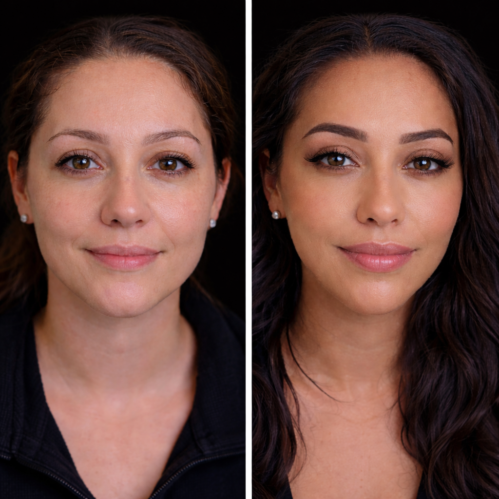 Power brow ombre shading before and after with bold, defined results in Austin TX